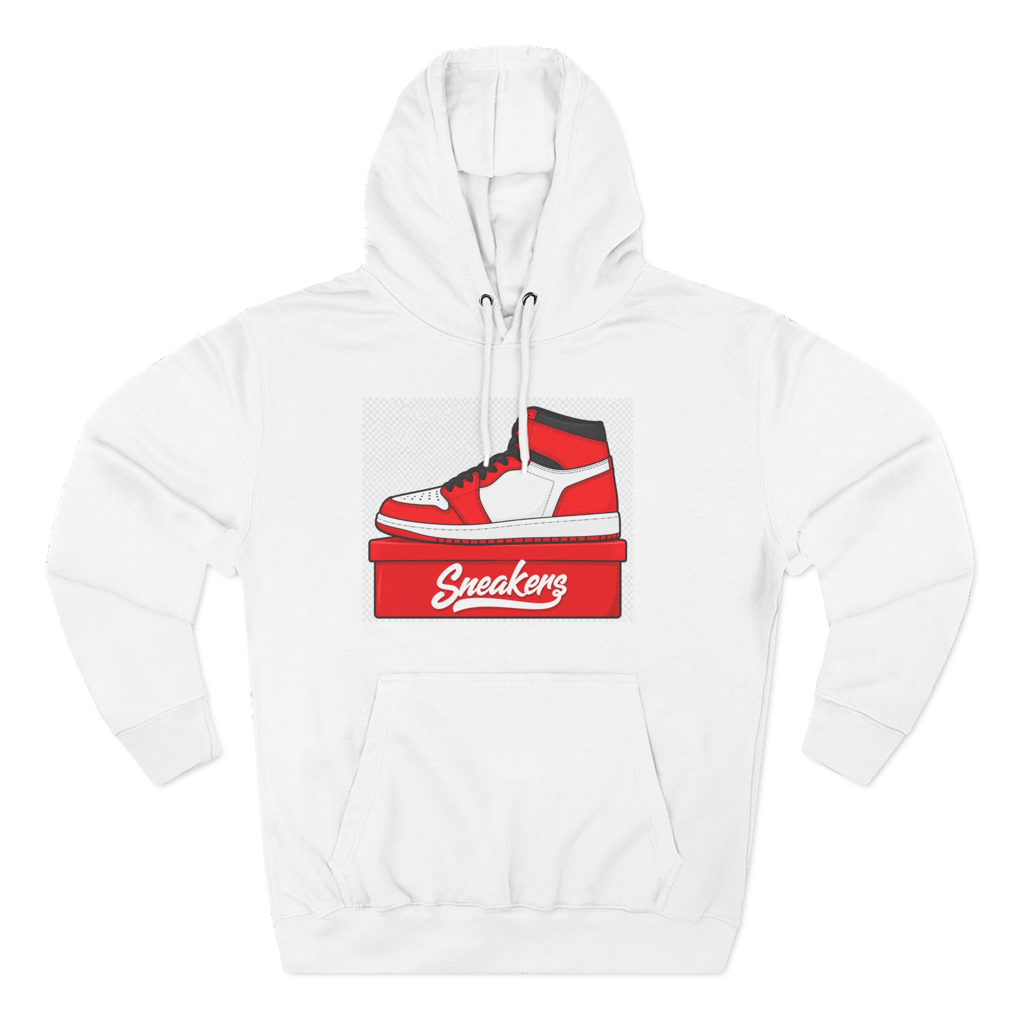 15909865933922848064_2048.jpeg Sneaker Box Graphic Hoodie — Red High-Top Shoe Design - Image 1